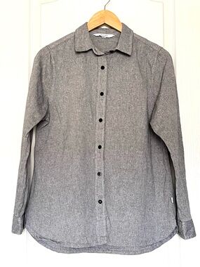 ANIÁN The York Denman Cotton Linen Long Sleeve Button Up Shirt Grey Size L